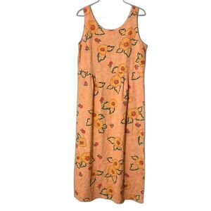 Vintage 90s Styleworks Novelty Fruit Peach Summer Maxi Tank Cotton‎ Dress MEDIUM